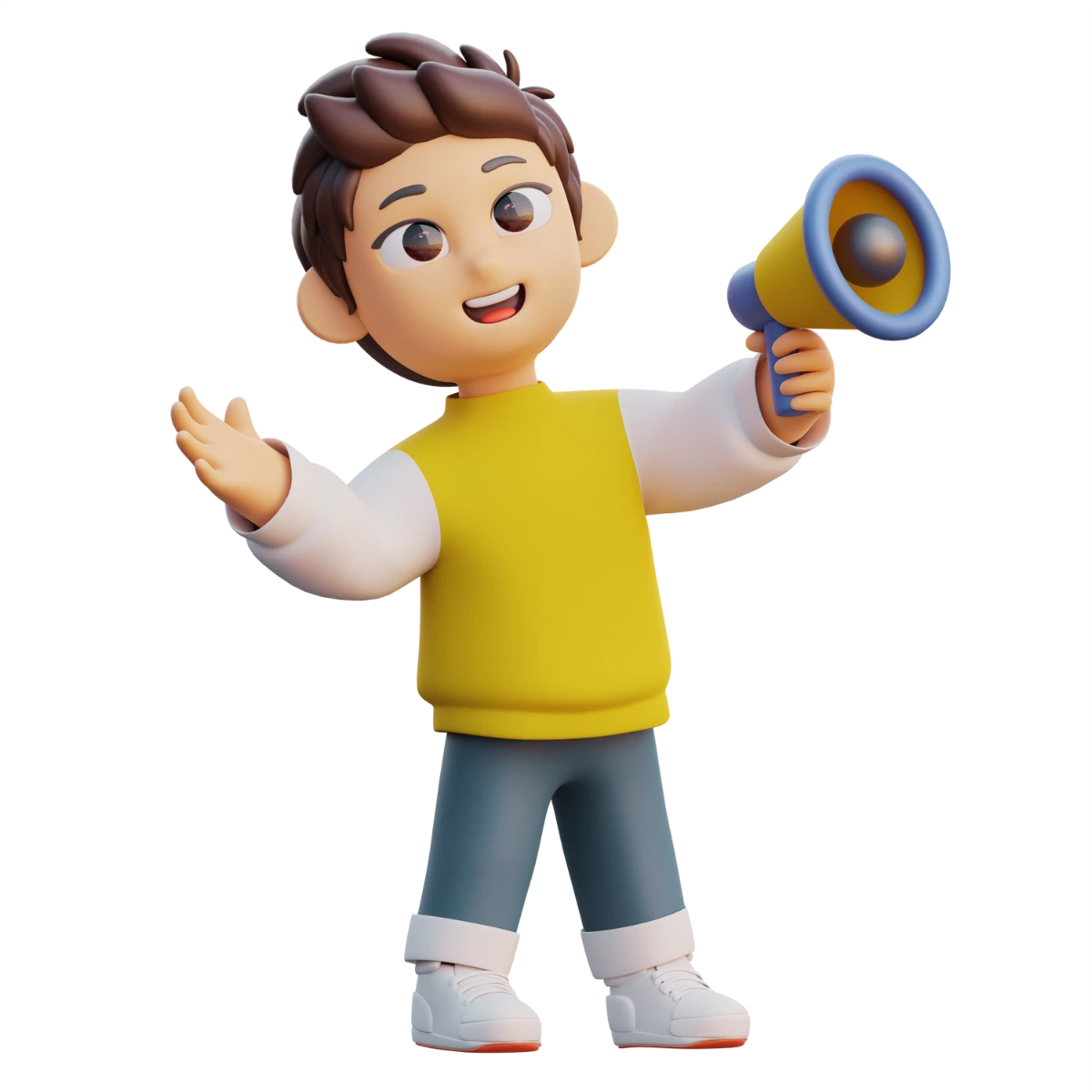 3D character announcing something