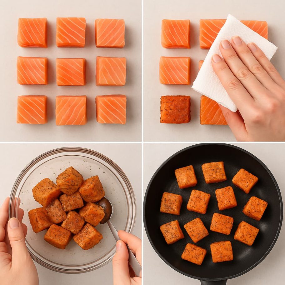 Step By Step guide of cooking blackened salmon bites